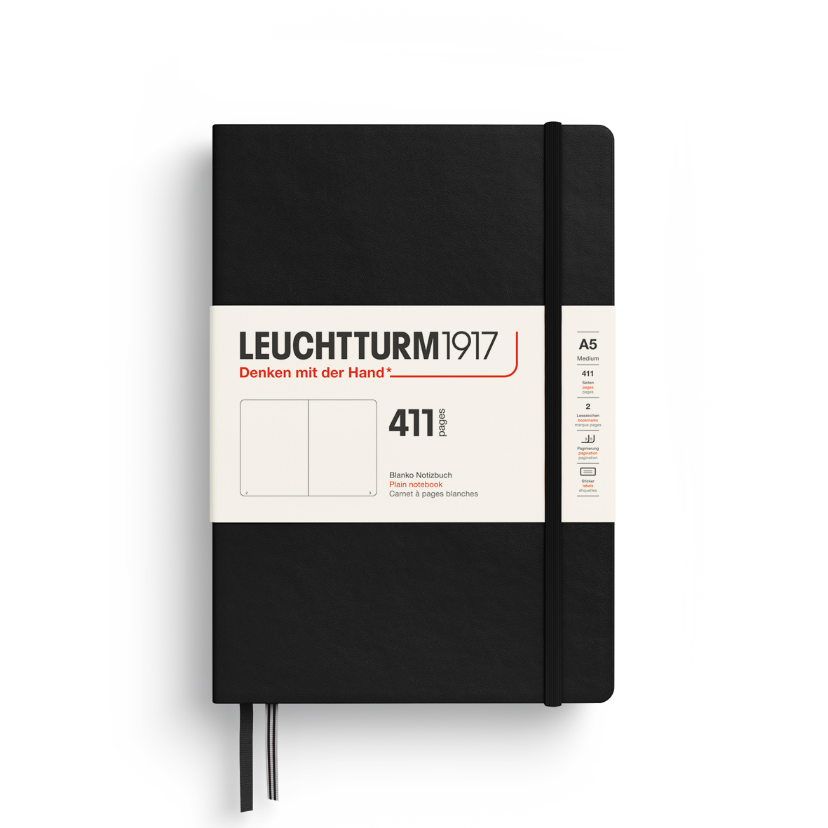 Notebook Medium (A5) Hardcover, 411 Numbered Pages, Plain, Black
